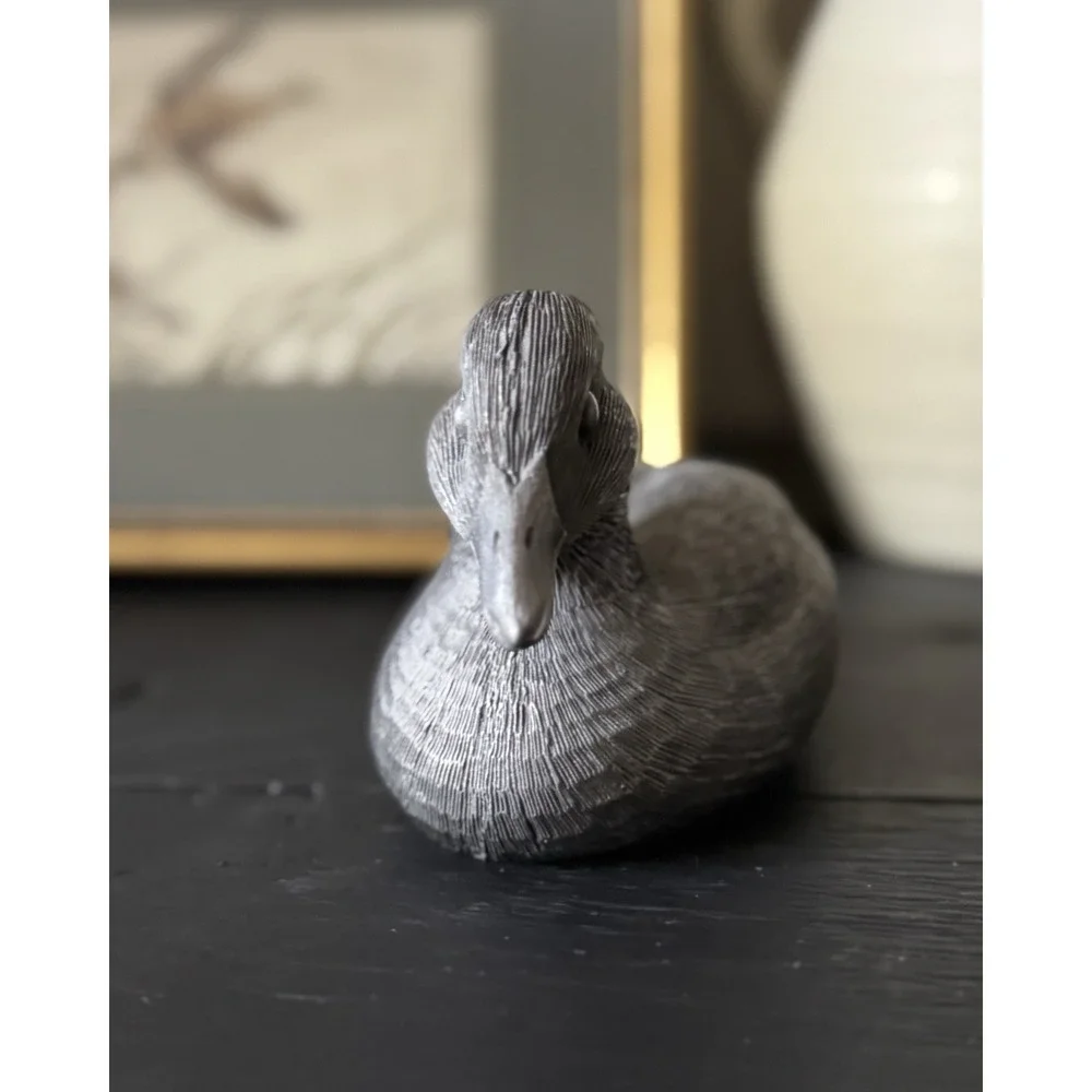 Vintage Pewter Duck Bird Figurine Metal Paperweight Home Office Decor